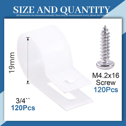 Glarks 120 Pieces 3/4 Inch White Nylon Screw Fastener R-Type Cable Clamp with 120 Pieces Screws for Wire, Cable, Pipe and Cable Conduit Set (White)