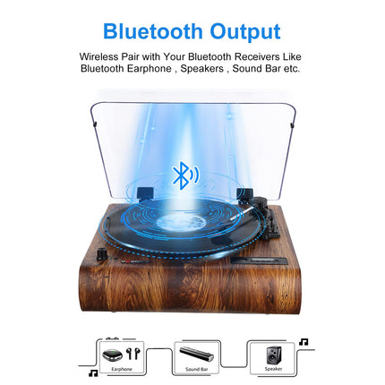 Vinyl Record Player VOSTERIO Bluetooth Record Player with Integrated HiFi Stereo Speakers, 3-Speed ​​33/45/78 RPM, Vinyl-to-MP3/FM Radio/USB/TF/Aux-In/RCA/LED Display, Vinyl Player