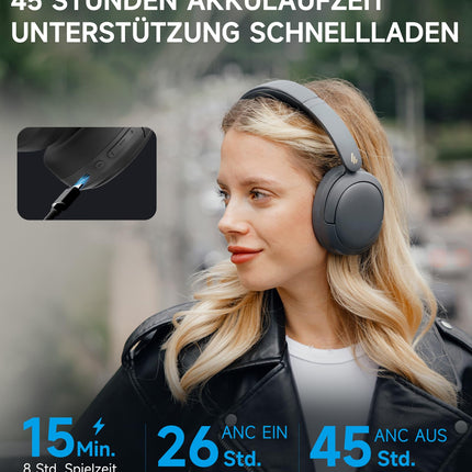 Edifier W800BT Pro hübriid-ANC kõrvaklapid, kõrglahutusega heli, 45-tunnine aku, kiirlaadimine, kokkupandavad, juhtmevabad kõrvaklapid Bluetooth 5.4 - hallid