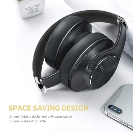 DOQAUS Bluetooth Kopfhörer Over Ear,90 Std Kopfhörer Kabellos Bluetooth mit 3 EQ-Modi HiFi Stereo Faltbare Headset mit Mikrofon weiche Ohrpolster Wireless für Handys/Reisen/Büro/Laptops/PC-Schwarz