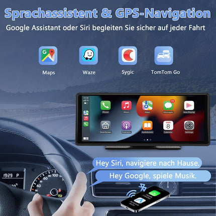 WODHMIEY 10.26 inch IPS Touchscreen Wireless CarPlay &amp; Android Auto, 1080P HD Portable Car Radio with Wi-Fi, Bluetooth, Voice Control, AUX/FM Transmission, Navigation System for Car, Truck, RV