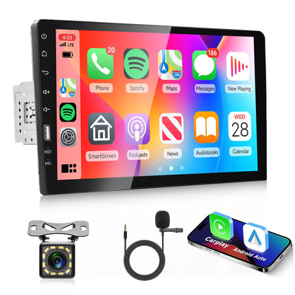 Rimoody Carplay Car Radio 1 Din with Android Auto Bluetooth FM 9 Inch Touchscreen Car Radio with IOS/Android Mirror Link USB/AUX/TF/EQ Steering Wheel Control Digital Media Receiver with Rear View Camera Microphone