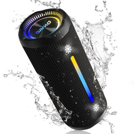OHAYO Bluetooth Speaker with LED Light, 25W Dual Drivers Bluetooth Box, Portable Music Box, 24H Battery, Bass Boost, IPX7 Waterproof, 6 RGB Modes, Outdoor Speaker for Hiking