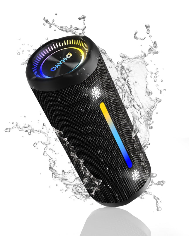 OHAYO Bluetooth Speaker with LED Light, 25W Dual Drivers Bluetooth Box, Portable Music Box, 24H Battery, Bass Boost, IPX7 Waterproof, 6 RGB Modes, Outdoor Speaker for Hiking