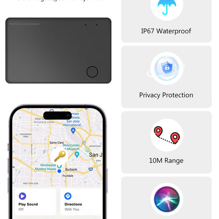 Air Tag Card Walleti jälgimiskaart, 1,6 mm õhuke, juhtmevaba laadimisega, nutikas Bluetooth-silt, veekindel esemete jälgimise leidja, ühildub Apple Find My'ga (ainult iOS), kohvrite, kottide, passide ja pagasi jaoks.