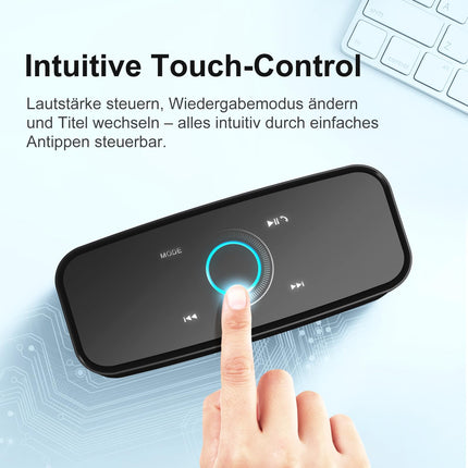 DOSS SoundBox Bluetooth Speaker, Bluetooth 5.0 Music Box, Full-Range Driver, 20H Playtime, Touch Control, IPX5 Waterproof, Bluetooth Speakers for Mobile, Home, Garden, Travel - Black