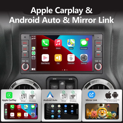 Jeep Wrangler JK Compass Patriot/Chrysler/Dodge RAM laadija, 7-tolline puutetundlik stereo juhtmevaba CarPlay Andriod autoraadio vastuvõtja Bluetooth Mirror Link FM RDS-iga