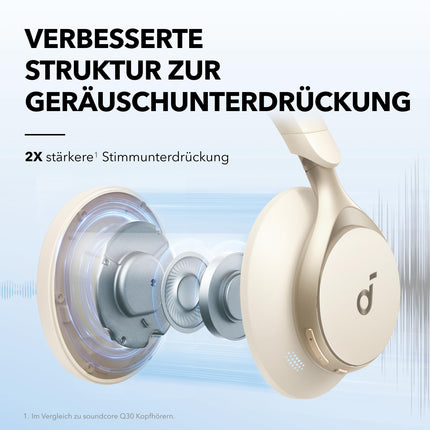 Soundcore by Anker, Space One juhtmevabad kõrvapealsed Bluetooth-kõrvaklapid, aktiivne mürasummutus, 2X tugevam häälesummutus, 40 tundi taasesitust, rakendus, kõrglahutusega heli, Bluetooth 5.3 (kohvik latte)