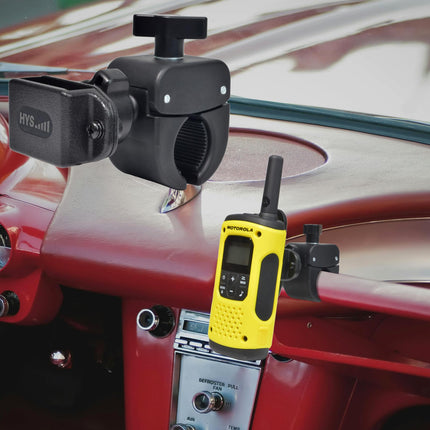 HYS jalgratta/mootorratta/auto/veoauto raadio nupukinnitusega walkie-talkie hoidik, mis ühildub Baofeng UV5R Kenwood Midland Motorola Tlkr kahesuunalise raadioga