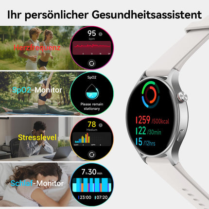 Meeste nutikell ümmargune telefonifunktsiooniga - 1,32-tolline AMOLED-ekraan, fitnesskell 110+ spordirežiimi ja 3ATM-iga, naiste ja meeste kellad iOS/Androidile, sammulugeja, pulsimõõtja/SpO2/unemonitoriga - hall