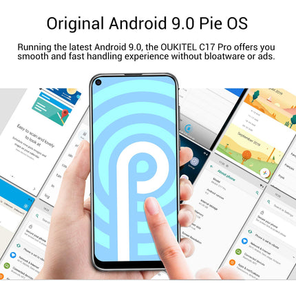 OUKITEL C17 Pro (2019) Android 9.0 4G Smartphone Unlocked - 6.35 inch Full Screen, 4GB + 64GB (256GB Expandable), Helio P23 Octa Core Dual-SIM Mobile Phone, 13 MP Camera, 3900mAh Battery, Black
