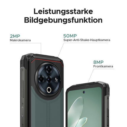 DOOGEE Fire 6 Power Outdoor Handy Ohne Vertrag 20GB + 256GB/2TB Outdoor Smartphone, 15500mAh, 6,56 Zoll HD+ Outdoor Handy Android 14, 50MP Kameran, Taschenlampe, Dual 4G SIM/NFC/Face ID/Fingerabdruck