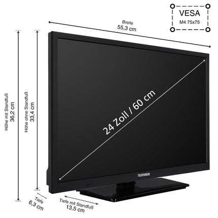 Telefunken TV 24-tolline nutiteler VIDAA XH24VP550M HD-teler, HDR-teler integreeritud kolmekordse tuuneriga, LED-teler must