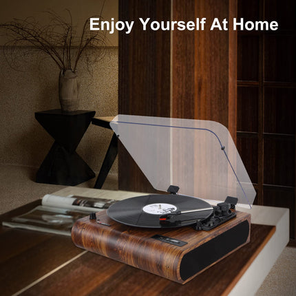 Vinyl Record Player VOSTERIO Bluetooth Record Player with Integrated HiFi Stereo Speakers, 3-Speed ​​33/45/78 RPM, Vinyl-to-MP3/FM Radio/USB/TF/Aux-In/RCA/LED Display, Vinyl Player