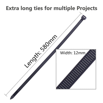 Tugevad kaablisidemed, 580 mm x 12 mm, 30 tk pakis, tööstuskvaliteet, ülitugev tõmbetugevus, suured nailonist kaablisidemed, valged