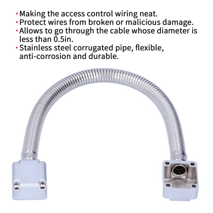 Leapiture Door Cable Protector, Stainless Steel Door Loop Cable Protector, Exposed Wire Protection Tube for Access Control System, Silver, 500 mm Length