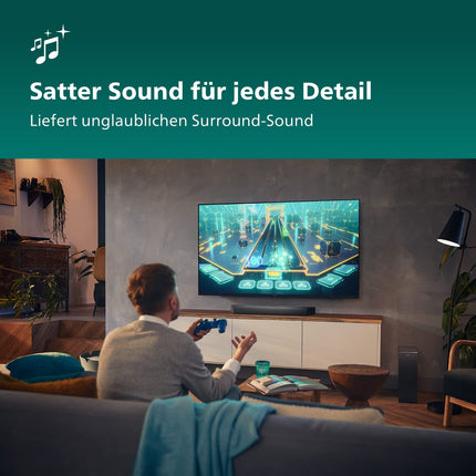 Philips TAB7207/10 Soundbar 2.1 juhtmevaba subwoofer, Dolby Atmos, kinoheli, rikkalik ja sügav bass, HDMI ARC, üliõhuke disain