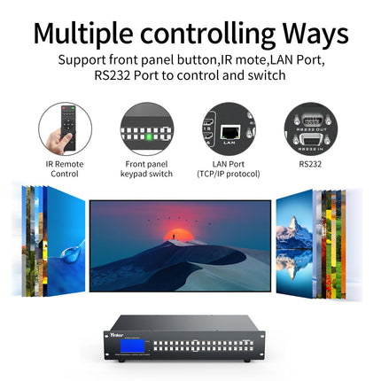 Yinker 4K HDMI maatriks 16x16, 16 sisendit ja 16 väljundit riiulile paigaldatav HDMI jaotuslüliti ja ekraanijagaja, 4K @ 30Hz EDID HDCP RS232 LAN-juhtimine