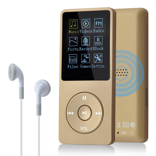 COVVY 8 GB kaasaskantav MP3-muusikamängija, toetab kuni 64 GB SD-kaarti, kadudeta heliga HiFi MP3-mängija, muusika/video/häälesalvestus/FM-raadio/e-raamatute lugeja/fotovaataja (8G, kuldne)