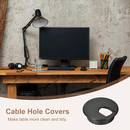sourcing map 50mm ABS Desk Cable Hole Cover Grommet Hole Cover for Office Computer Desk Wire Organizer Black 4 Pack