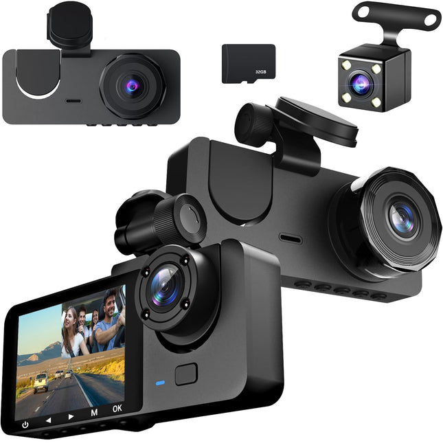 ROTRES autokaamera 4K resolutsiooniga, 1080P ees, taga ja sees, 32 GB SD-kaart, parkimismonitor, infrapuna öine nägemine, G-andur, tsükkelsalvestus (puuteekraan OLED, 4 tolli)