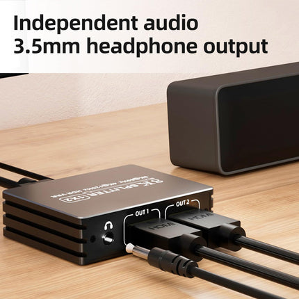HDMI 2.1 jaotur 1 sisend 2 väljundit 4K 120Hz 8K 60Hz koos heliga, BolAAzuL 1x2 HDMI jaotur 1-2 monitorile, dubleerib samaaegselt, toitega, ühenda ja mängi, null latentsus, HDCP 2.3 HDR PS5/Xbox/PC/TV jaoks