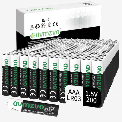 avmzvo AAA Alkaline Batteries, LR03 1.5V, long-lasting power, powerful, 200 pieces, can be used for toys, alarm clocks and other electronic devices【10-year warranty】