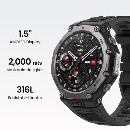 Amazfit T-Rex 3 nutikell õues kasutamiseks, 48 ​​mm AMOLED-ekraan, võrguühenduseta kaardid ja navigatsioon, 6 satelliidisüsteemi kahe sagedusribaga GPS, 27-päevane aku tööiga, NFC-makse, 170+ spordirežiimi, 45 m vabalt sukeldumine seiklusteks