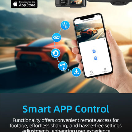 WiFi Dashcam Car Front Rear, 4K+1080P, Car Camera, App Control Car Camera with 64G SD Card, 170°+140° Ultra Wide Angle, Mini 1.47 Inch, Night Vision, WDR, G-Sensor, Loop Recording, Parking Monitoring