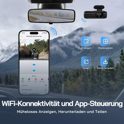 WOLFANG Dashcam Car Front Rear 4K WiFi Dash Cam with 32GB SD Card, Ultra Night Vision, 170° Wide Angle, WDR, 24h Parking Mode, G-Sensor, Loop Recording