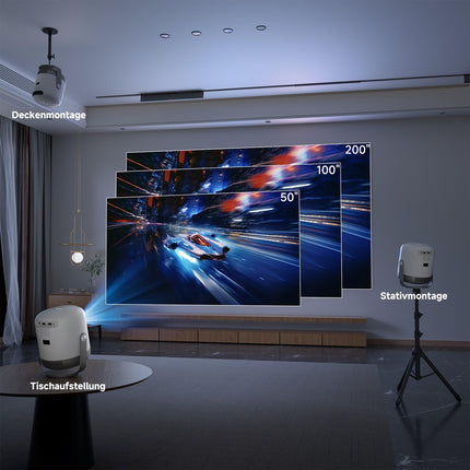 VISULAPEX projektor, 360° pööratav projektor WiFi ja Bluetooth-projektoriga, Full HD 1080P tugi elektrilise teravustamisega, 200'' ekraan, ühildub teleripulga/HDMI/USB/AV/sülearvuti/iPhone/Androidiga