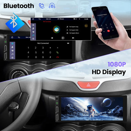 Hikity Carplay Android Auto juhtmega, 1 DIN autoraadio, 6,86-tolline ekraan, Bluetooth käed-vabad peegliühendus, puutetundliku ekraaniga autoraadio FM/EQ/USB/tagurduskaamera/mikrofoniga