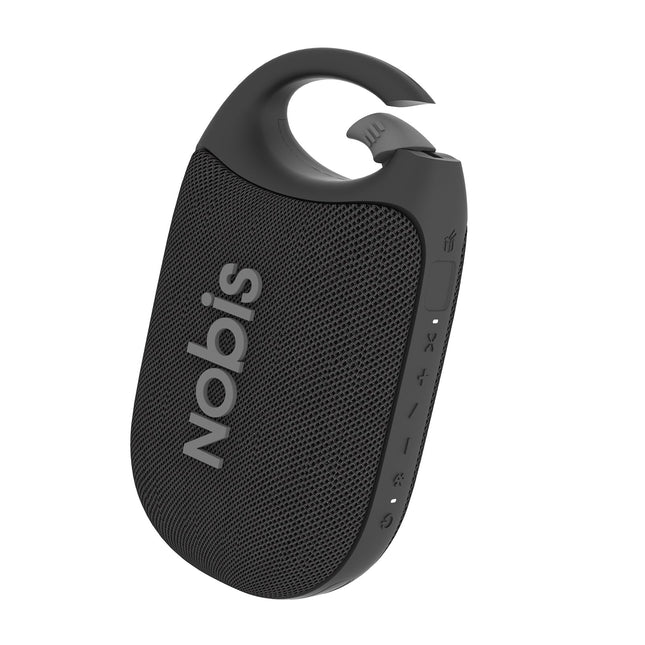 NOBIS Clip N1 kaasaskantav Bluetooth kõlar rakendusega, rütmirežiim, kuni 24 tundi mänguaega, IP68 veekindlus, BT 5.3, HD-heli, stereo sidumine, kohandatav ekvalaiser, ideaalne õues kasutamiseks (must)