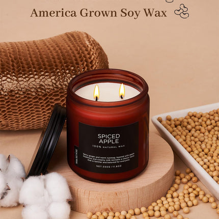 M&amp;SENSE Spiced Apple Scented Candles 330g Natural Soy Wax Candle Spiced Apple 2 Wick Fragrance Strong Scented Candle up to 70 hrs burn time strongly scented autumn candle gift for Christmas