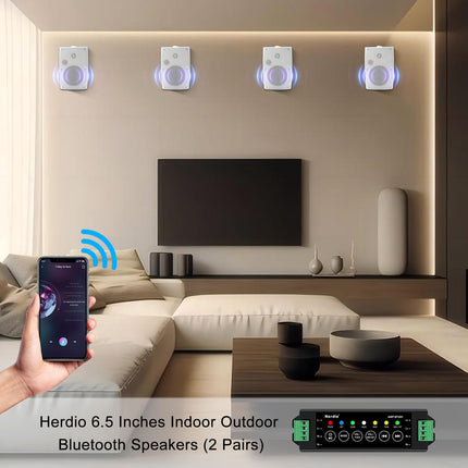 Herdio 16.5 cm 800 W outdoor speaker, waterproof, wall-mounted sound system with multifunctional amplifier, powerful bass and stereo sound, for patio, porch,