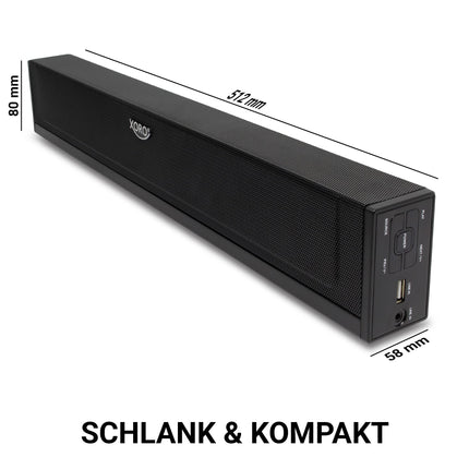XORO TV heliriba HSB 50 V2 võimsusega 25 vatti, Bluetooth-kõlar, USB-meediapleier, Line IN, optiline ja koaksiaalne audiosisend, seinale paigaldamise võimalus