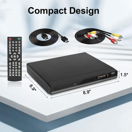 JOVELL kompaktne HD DVD-mängija telerile HDMI AV-väljundi ja kaabliga, 1080P DVD-CD-mängija USB-sisendiga, kõik piirkonnad vabad, veaparandus, integreeritud PAL NTSC süsteem (must DVD-168)