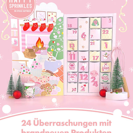Happy Sprinkles Magical Christmas Time Children's Advent Calendar 2024 - Christmas decorations for pastries - Edible cake decorations for Christmas - 24 doors