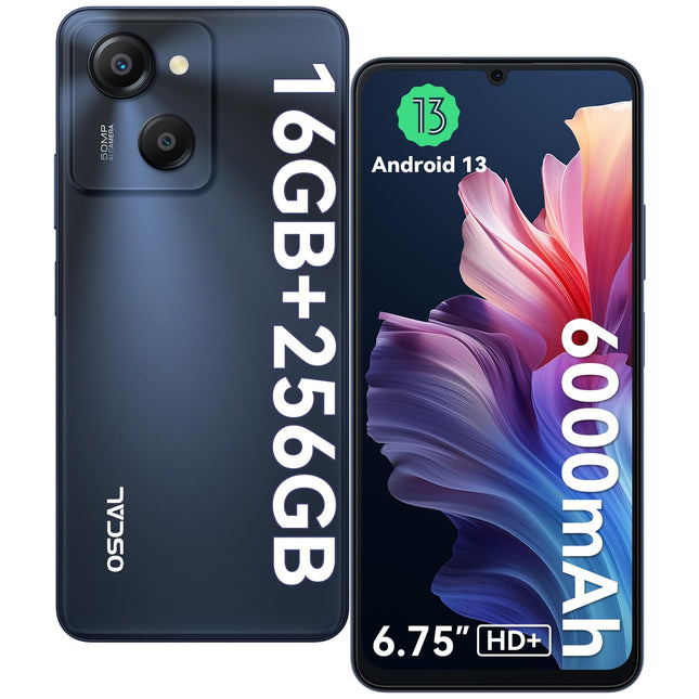 OSCAL Modern 8 nutitelefon ilma lepinguta 256GB+16GB/1TB, 6.75" HD+ 90Hz mobiiltelefon, kaheksatuumaline Android telefon 2Ghz, 50MP+8MP, 6000mAh/18W kiirlaadimine, sõrmejälje/näotuvastusega, kahe SIM-kaardiga/WiFi5G/BT5.0/OTG - must