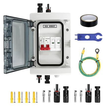 Surge protection PV, DC disconnect switch lightning protection circuit breaker 1 in 1 out 1 string 1000V DC 40A 20-40KA generator connection box IP65 waterproof solar connection box for photovoltaics