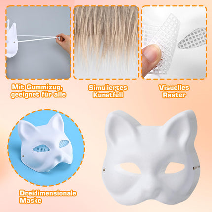Alishomtll 10 pieces cat masks for painting, DIY blank paper mask, cat mask fox mask white half masks with plush faux fur felt fabric stickers for Halloween carnival masquerade party cosplay