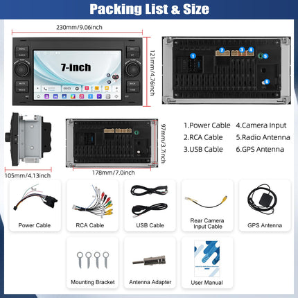 [2+64G] SIXWIN Android 13 autoraadio Ford C-Max/Galaxy/Connect/Fiesta/S-Max mudelitele koos Carplay/Android Auto/Mirrorlinkiga, 7-tolline mahtuvuslik puuteekraan WiFi, GPS, Bluetooth, FM/RDS EQ-ga