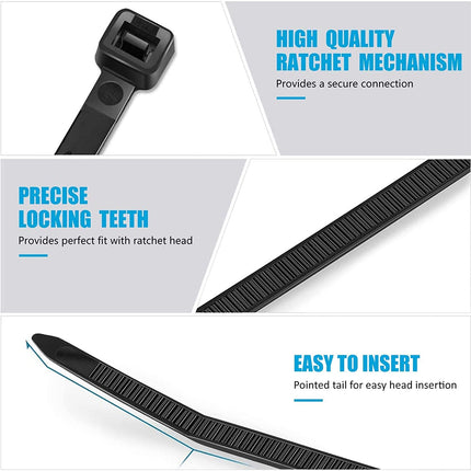 SWEED cable ties black 300mm, 1000 pieces cable ties UV-resistant, 4.8mm wide cable ties tensile strength of up to 22kg for industry, horticulture, cable industry