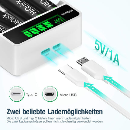 HiQuick universaalne akulaadija 8 AA patareiga, laadija NI-MH/NI-CD Mignon AA Micro AAA patareidele, HD LCD-ekraan, kiirlaadija laetavatele akudele