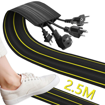 Cable duct floor, 2.5M/8.2 ft cable bridge, robust cable bridge floor with 3 cable ducts, rubber cable protection cable duct floor flat, modular cable hose for garages, boats, simply lay flat