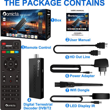 Romicta DVB-T2 vastuvõtja 2025 ja kaabelvastuvõtja DVB-C - H.265 HEVC FTA Full HD PVR, USB, HDMI, digitaalne maapealne TV tuuner, Full HD 1080p kõrglahutusega digitaalne vastuvõtja