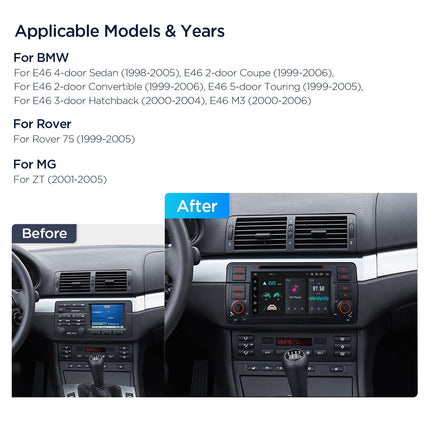 XTRONS 7-tolline Android 14 autoraadio autostereo multimeediapleier Octa Core 4+64GB BMW E46 M3 jaoks sisseehitatud 4G LTE güroskoopandurid automäng AKM DSP GPS Bluetooth WiFi DVD valikuline DAB OBD TPMS DVR