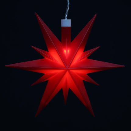 Dekohelden24 plastic poinsettia in red, suitable for indoor and outdoor use, including LED lighting and a 6-hour timer, battery-operated. Dimensions (L/W/H): 13.5 x 5.5 x 12 cm, 833401-A
