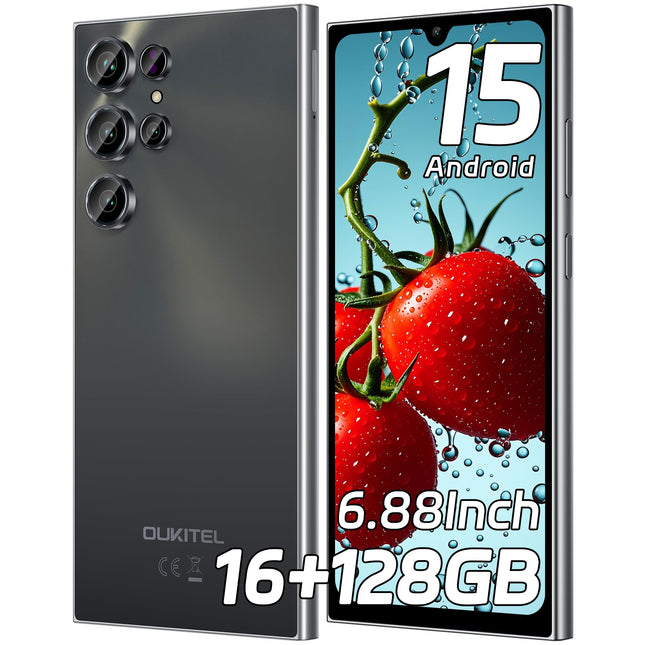 OUKITEL C61 Android 15 nutitelefon lukustamata, 16 GB + 128 GB / 1 TB mobiiltelefon ilma lepinguta, 6,88" HD+ 90Hz ekraan, 5150 mAh mobiiltelefon soodne, 13 MP + 5 MP, 4G kahe SIM-kaardiga SIM-kaardivabad mobiiltelefonid/sõrmejälg/OTG/näotuvastusega