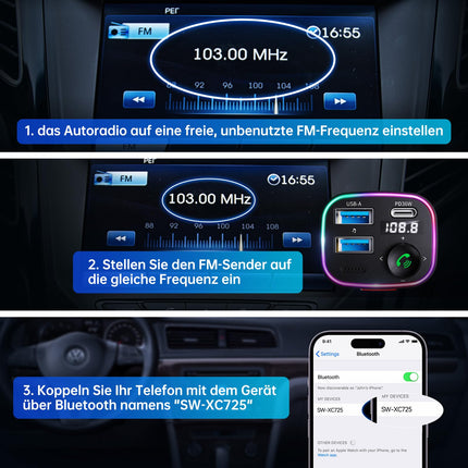 Syncwire FM-saatja auto Bluetooth 5.4 48W (PD 36W ja 12W) Bluetooth-adapter autole koos [lülitiga] [HiFi bassheli] [kiirlaadimisega] käed-vabad autolaadija sigaretisüütajaga